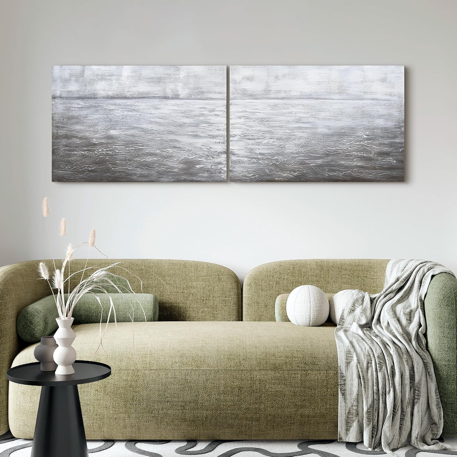 Empire Art Direct Abstract Wall Art Textured Hand Painted Canvas by Martin Edwards, Diptych, 24' x 36' each, Silver Light