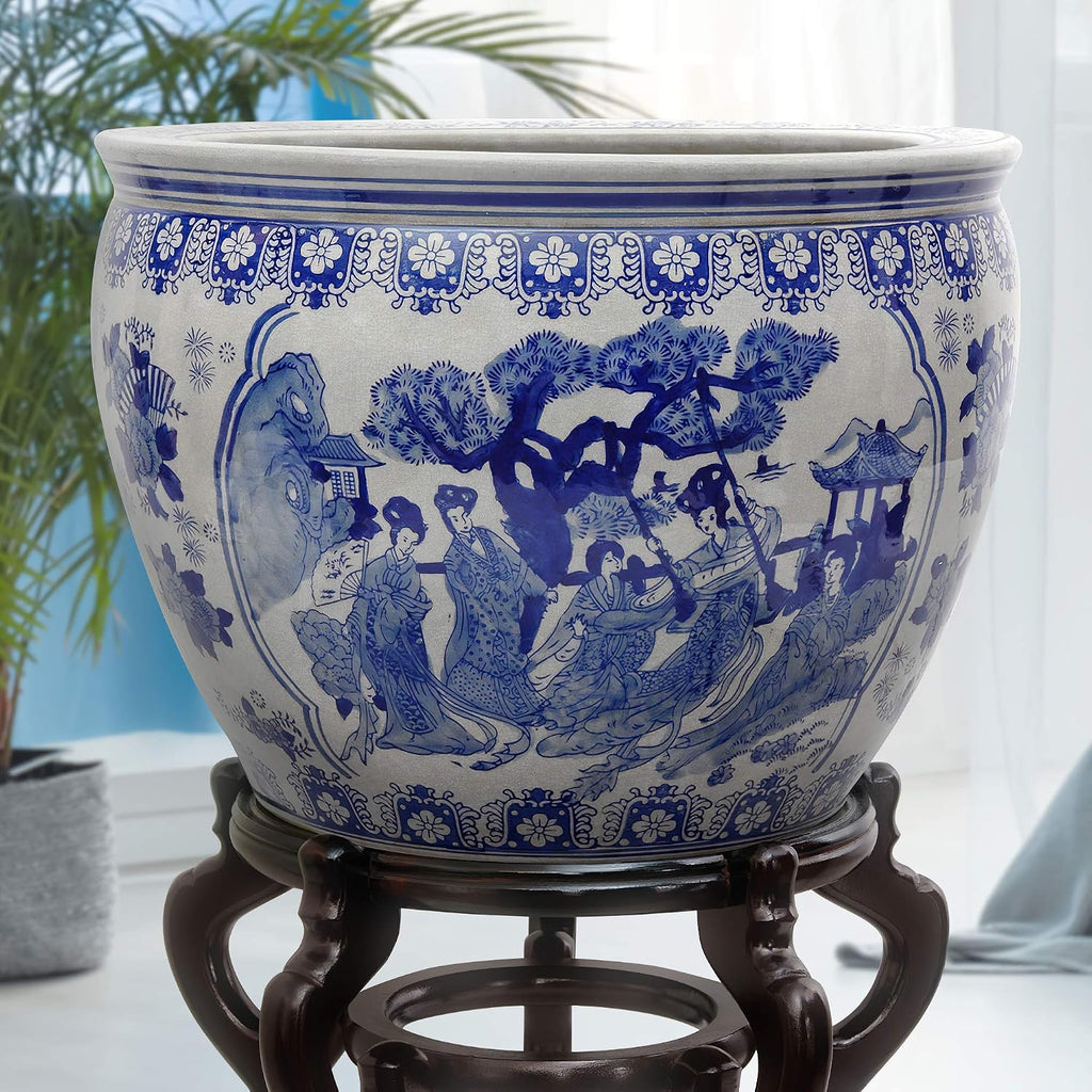 18' Ladies Blue & White Porcelain Fishbowl
