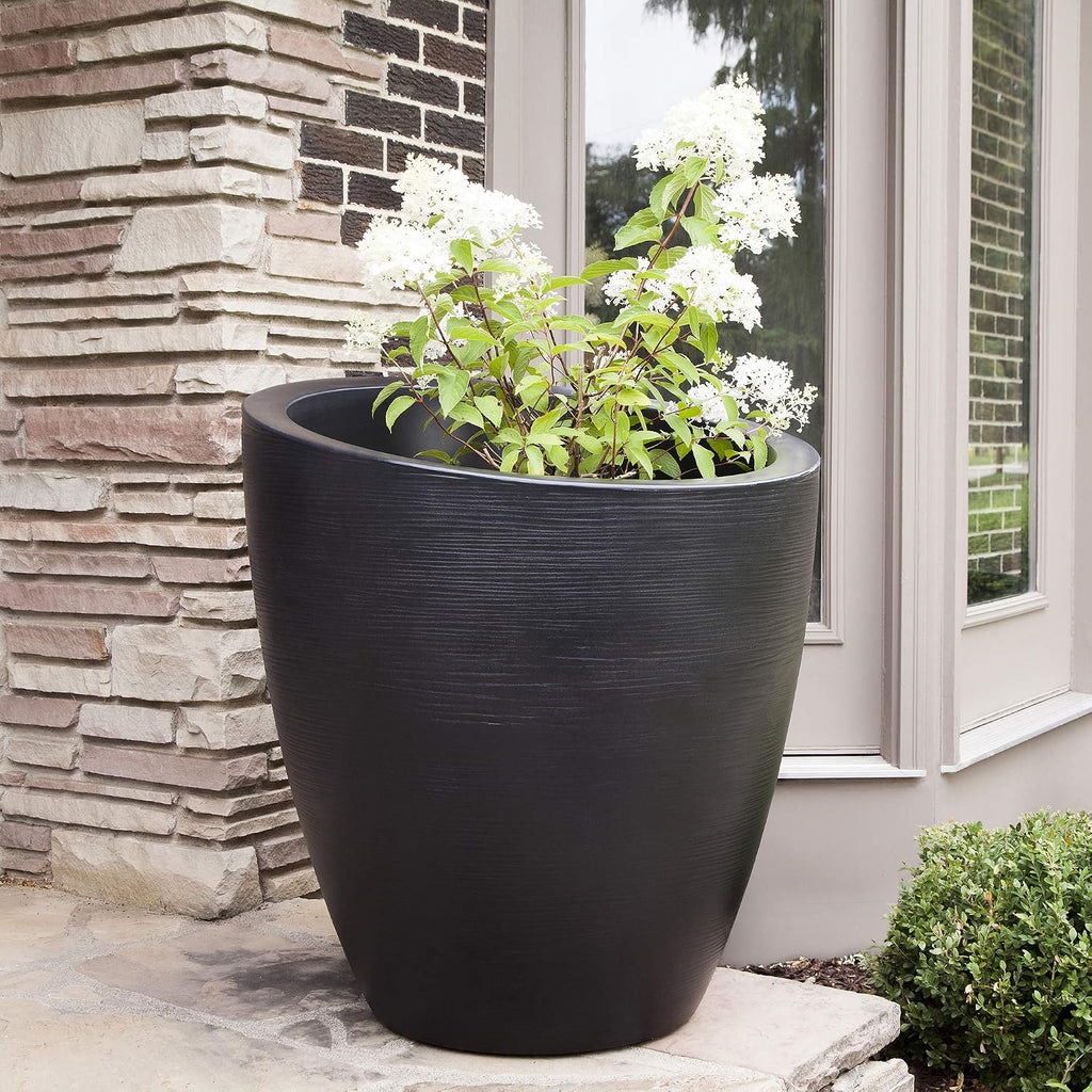 Round Mayne Planter with Sloped Top and Textured Finish