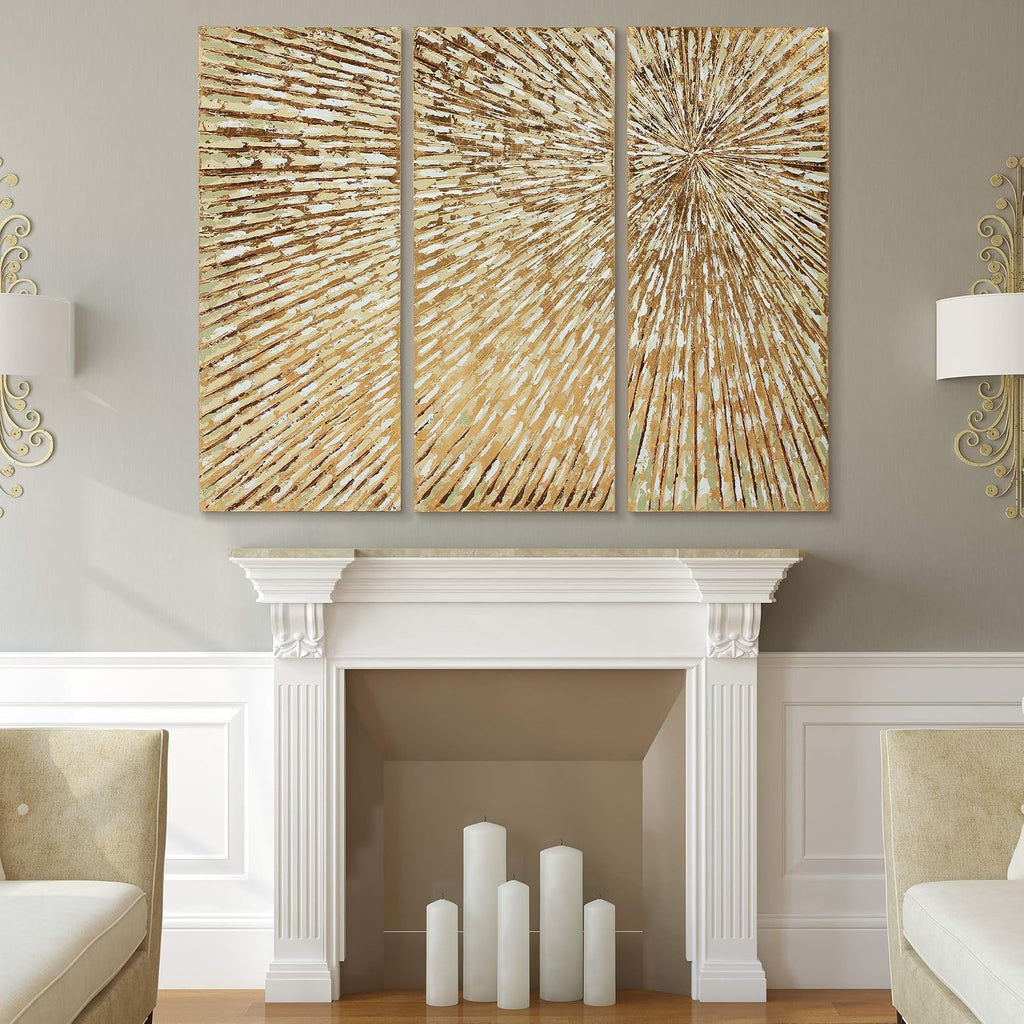 Empire Art Direct Gold Wall Art Textured Hand Painted Canvas by Martin Edwards, Triptych, 48' x 20' each, Sunshine