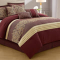 LANCO MODERN LIFESTYLE Red Gold Comforter Set, California King, Damask Jacquard with Matching Solid Piece Work, 7 Piece Soft Bedding Set for All Season, Bed Skirt, Pillow Shams and Decorative Pillows