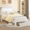 VECELO Twin Size Upholstered Bed Frame with Storage Drawer, Adjustable Velvet Rivet Decor Headboard, Wooden Slats Platform Support, No Box Spring Needed, Easy Assembly,White