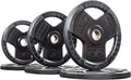 Valor Fitness OP Olympic Weight Plates Coated Rubber Weights w/Weight Plate Set, Barbell Weights w/Grips for Home Gym