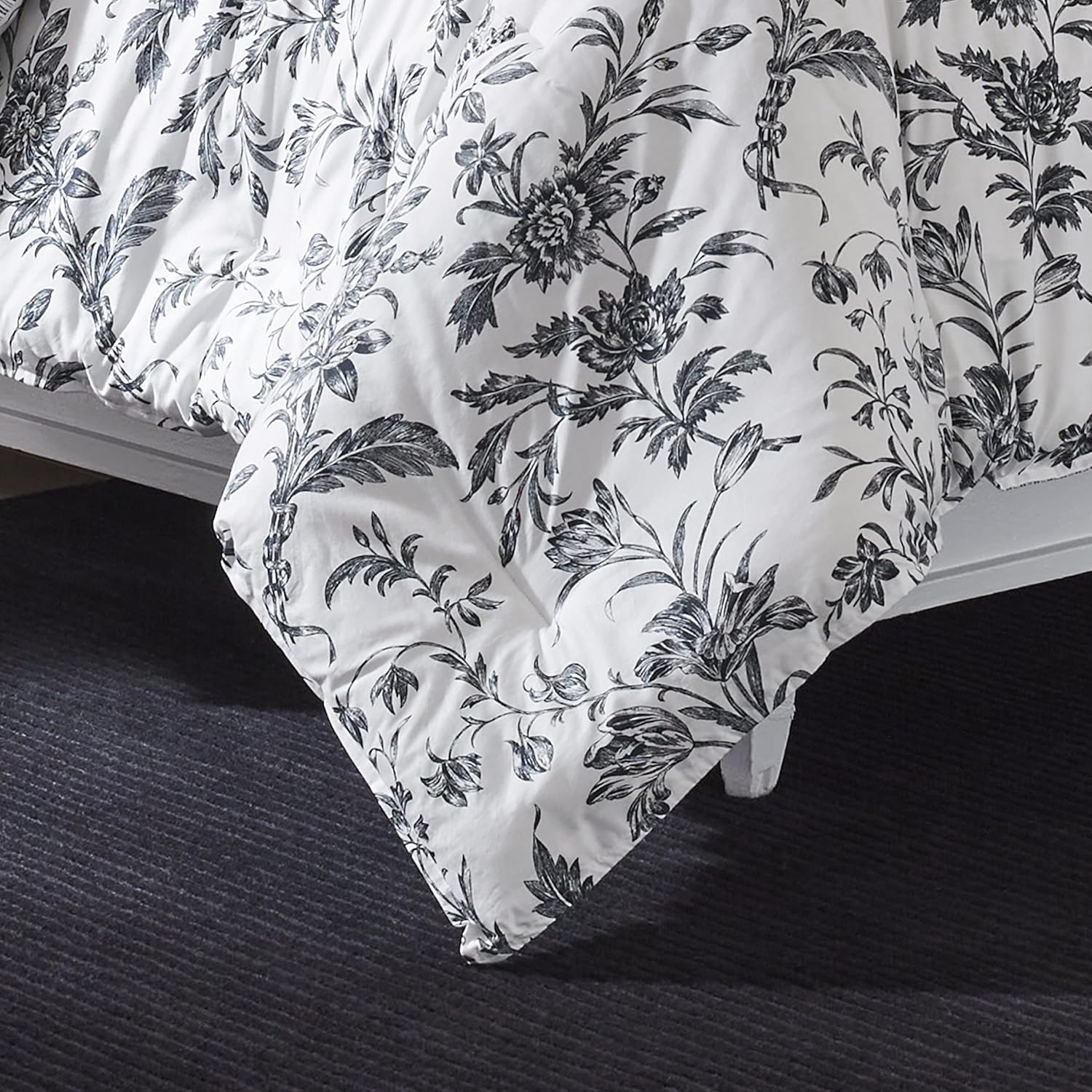 Laura Ashley - King Comforter Set, Reversible Cotton Bedding, Includes Matching Shams with Bonus Euro Shams & Throw Pillows (Amberley Black/White, King)