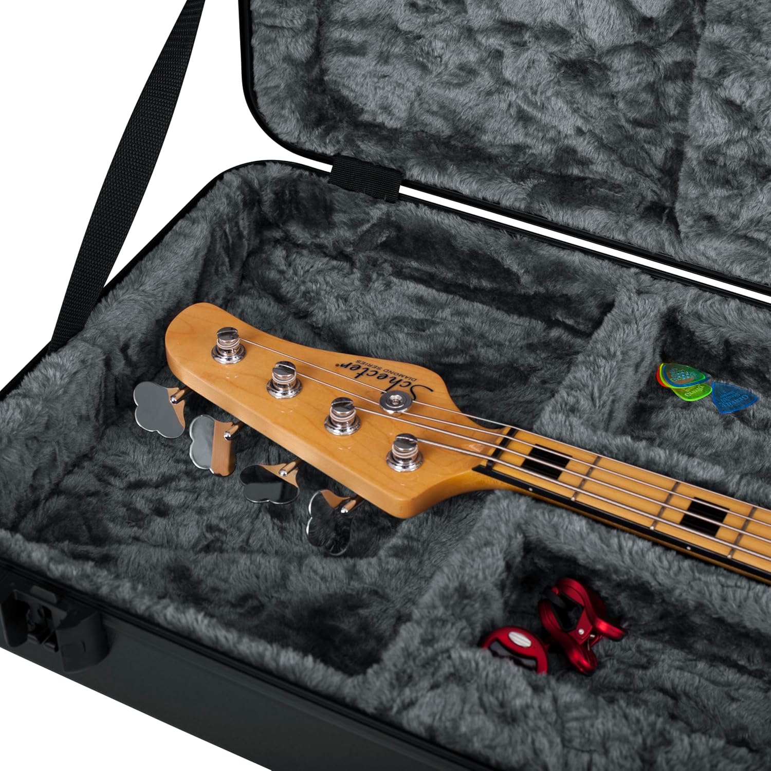 Gator Cases Molded Flight Case for Bass Guitar with Internal LED Lighting and TSA Approved Locking Latch, (GTSA-GTRBASS-LED)