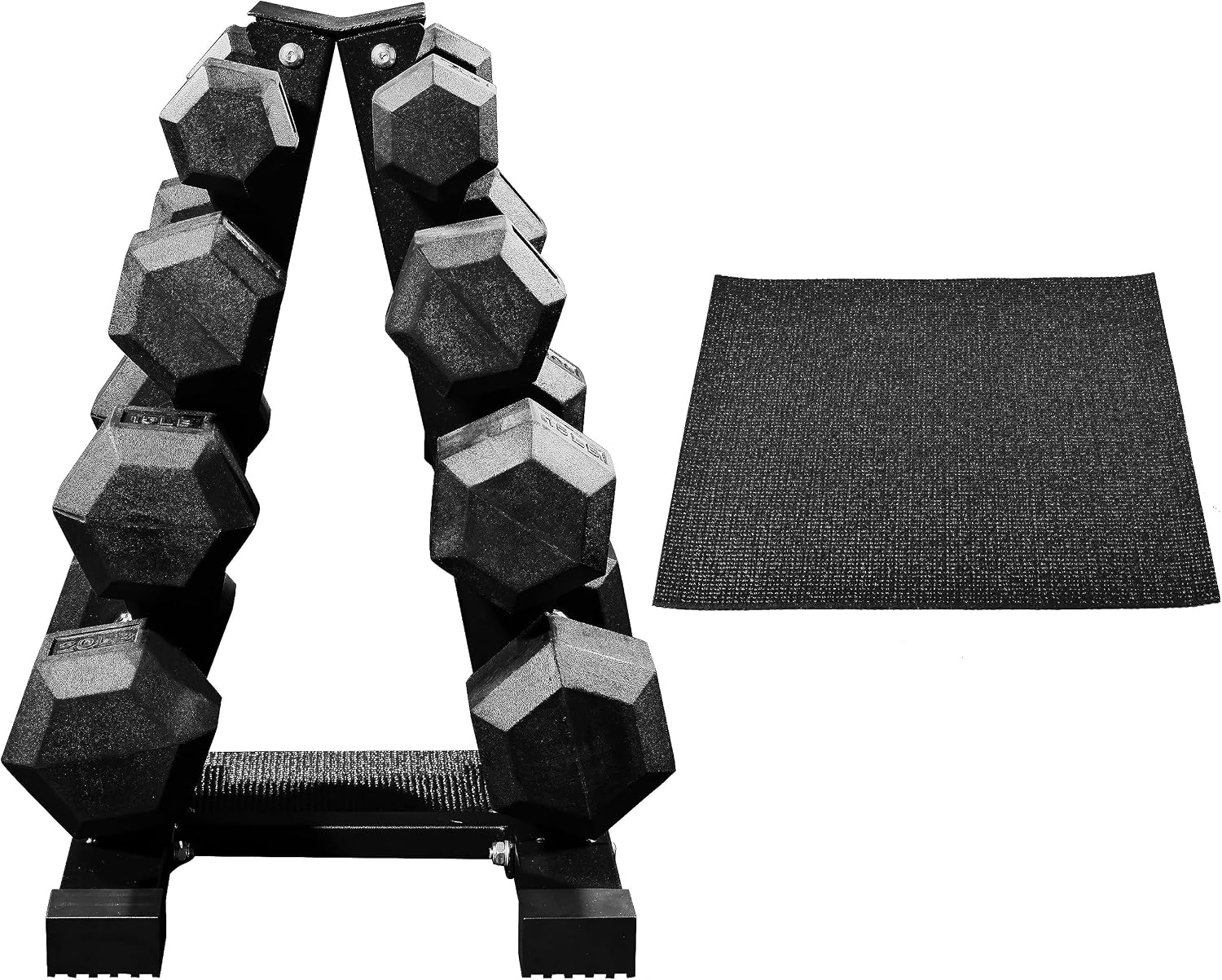 Fitvids 100LB Rubber Coated Hex Dumbbell Weight Set and Storage Rack – 5-20 lbs Pairs – 100LB Set with A-Rack – Black