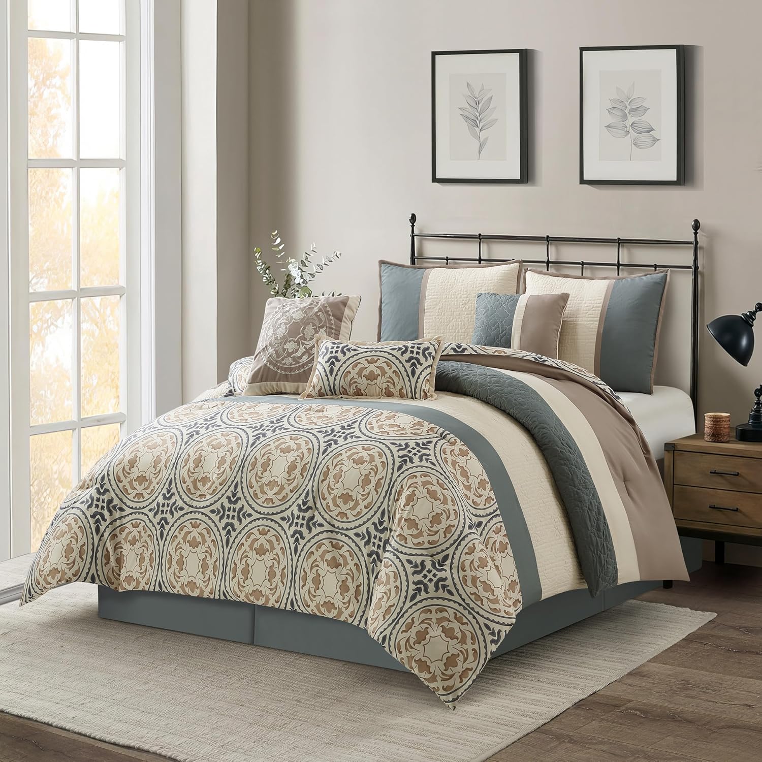 Stratford Park Multi-Color Cal King Comforter Set, 7 Piece, Microfiber Print Bedding Sets & Collections,Matching Pillow Shams & Bedskirt