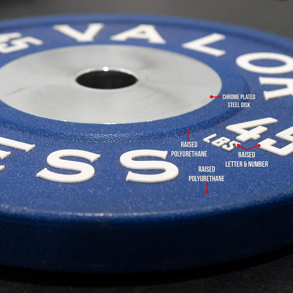 Valor Fitness BPPU Poly Urethane Bumper Plates for Cross Training, Olympic Weight Lifting, and Power Lifting - Color Coded, Multiple Weight Plates Options Available
