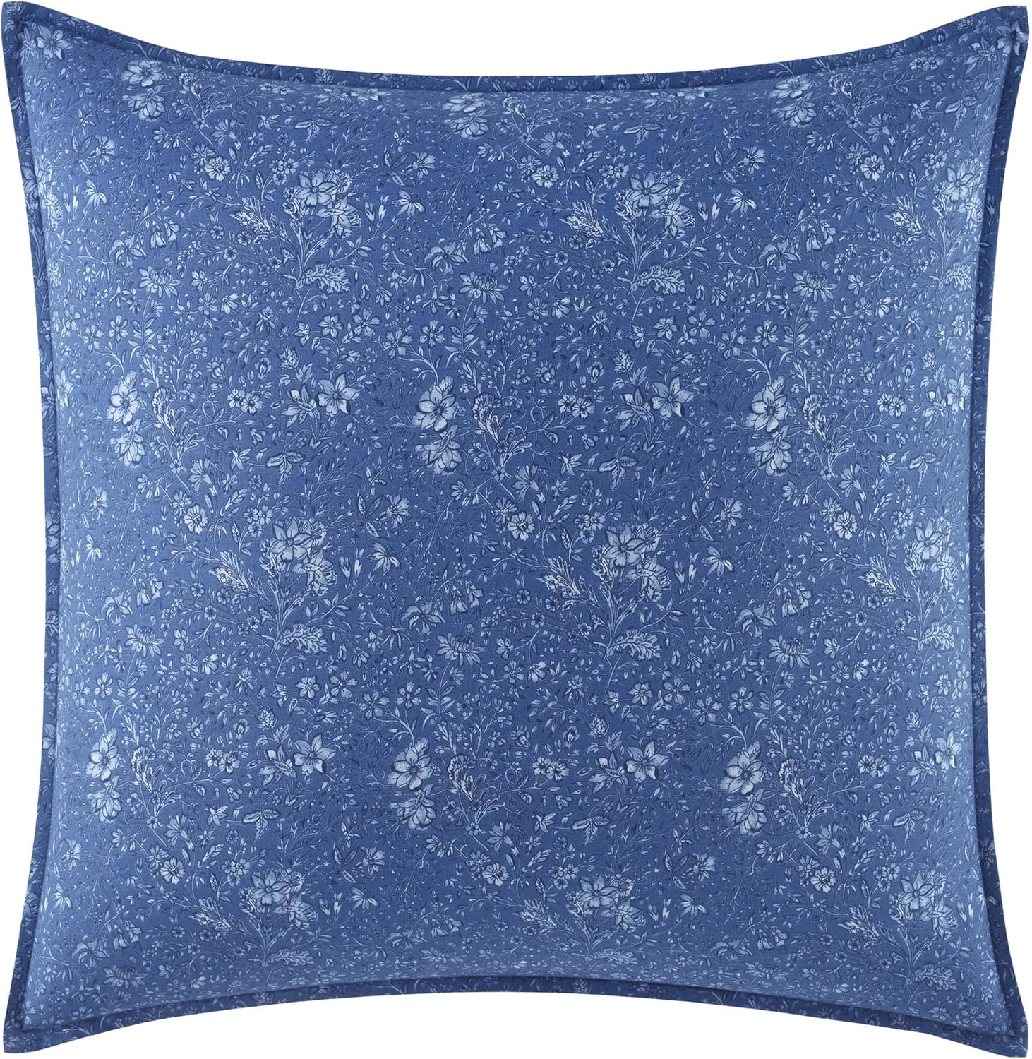 Laura Ashley - King Comforter Set, Reversible Cotton Bedding, Includes Matching Shams with Bonus Euro Shams & Throw Pills (Elise Blue, King)