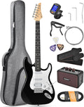 Leo Jaymz Beginner Electric Guitar 39' Kit with Portable Amplifier, Padded Gig Bag, Digital Tuner，Capo，Strap，Picks，HSS Pickups(Black-HSS)