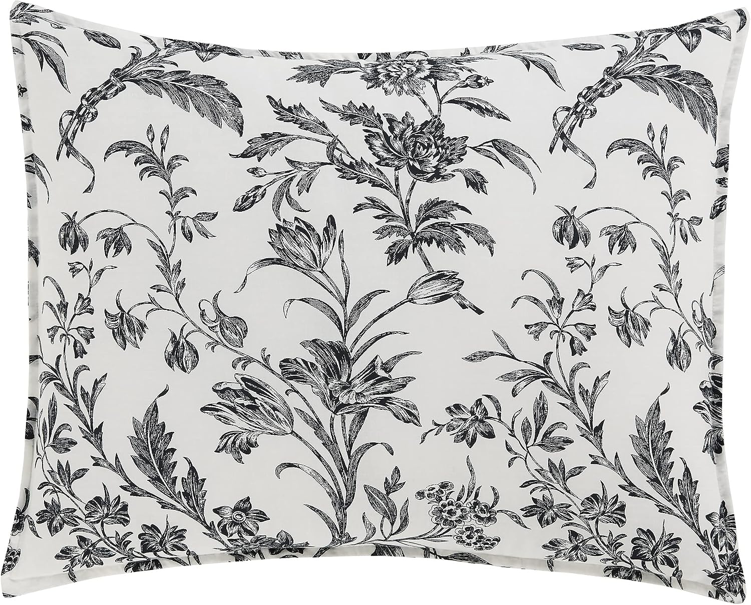 Laura Ashley - King Comforter Set, Reversible Cotton Bedding, Includes Matching Shams with Bonus Euro Shams & Throw Pillows (Amberley Black/White, King)