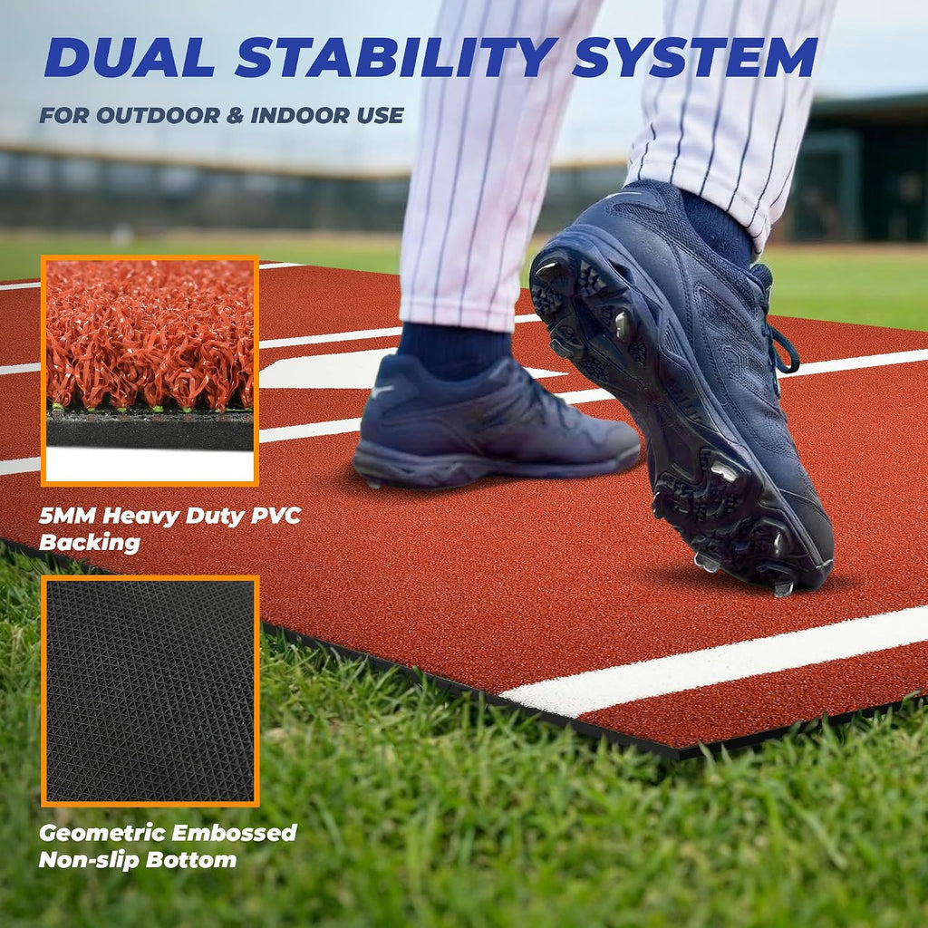 Batting Mat, 6x4/10x3.8/12x6FT Baseball Softball Hitting Mat for Batting Stance Practice, Batters Box Turf Mats with Home Plate, Non-Slip Baseball Cage Mats for Outdoor Indoor with Carry Strap