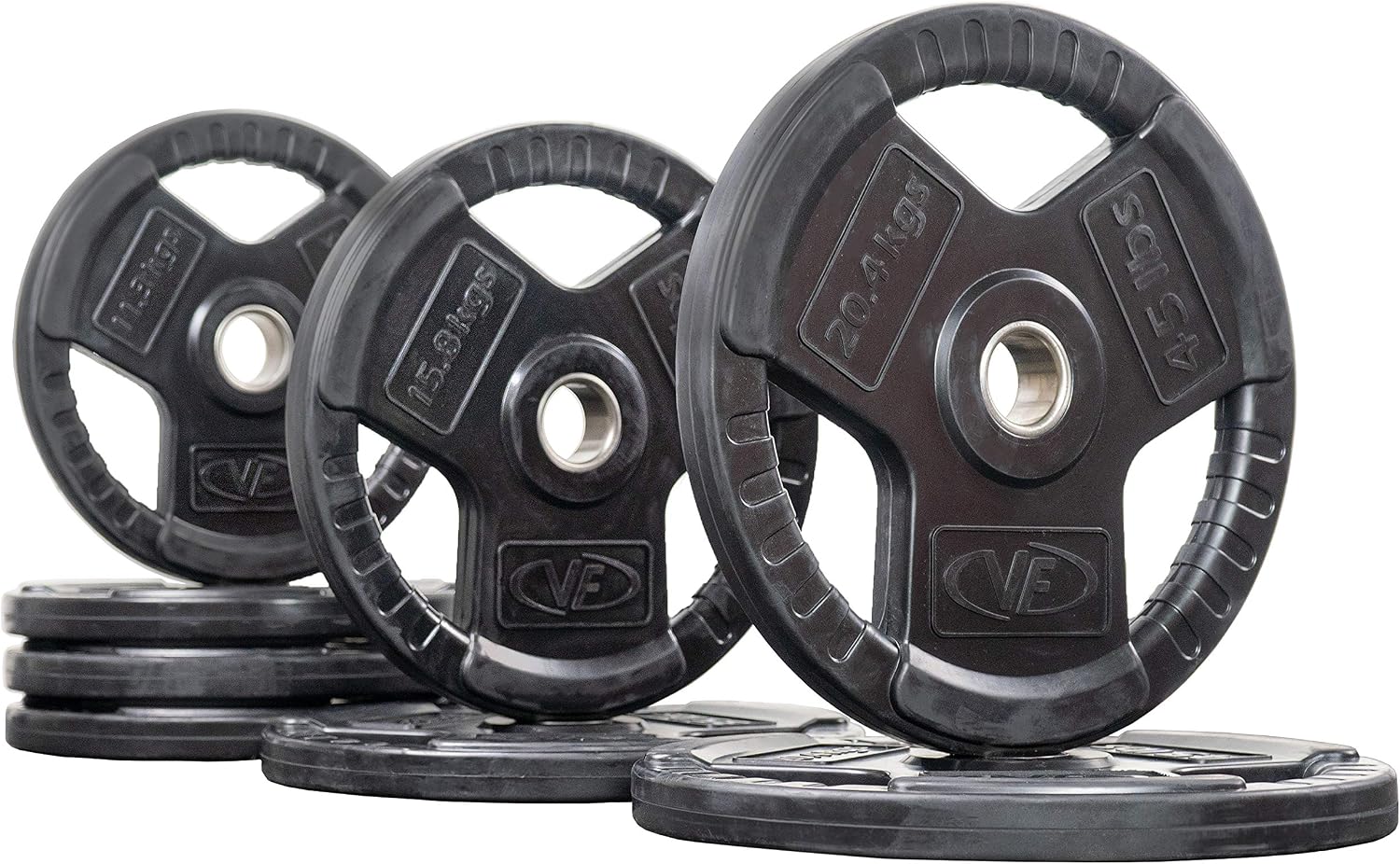 Valor Fitness OP Olympic Weight Plates Coated Rubber Weights w/Weight Plate Set, Barbell Weights w/Grips for Home Gym