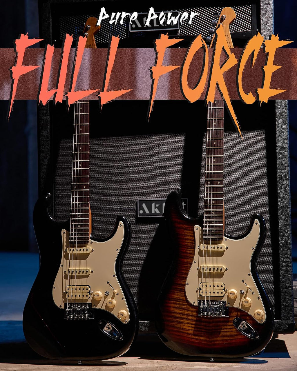 AKLOT Beginner Electric Guitar Kit: 10W Amp, Coil-Split HSS Pickups, Lesson Book, Roasted Maple Neck, Gig Bag, Tuner, Strap, Picks, Stryde Inferno Burst