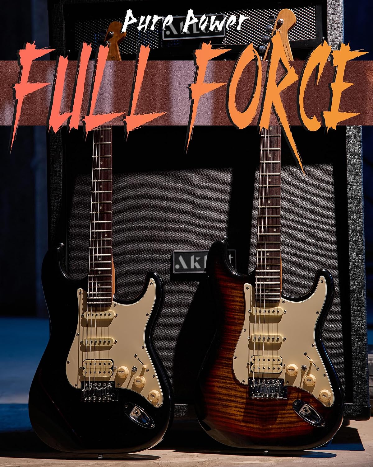AKLOT Beginner Electric Guitar Kit: 10W Amp, Coil-Split HSS Pickups, Lesson Book, Roasted Maple Neck, Gig Bag, Tuner, Strap, Picks, Stryde Inferno Burst