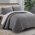 LANCO MODERN LIFESTYLE 7 Piece King Quilt Set, Grey, Microfiber Solid Striped Bedding Set, Soft and Luxury Bed in a Bag, Includes Quilt, Pillow Shams, Flat Sheet, Fitted Sheet, and Pillowcases