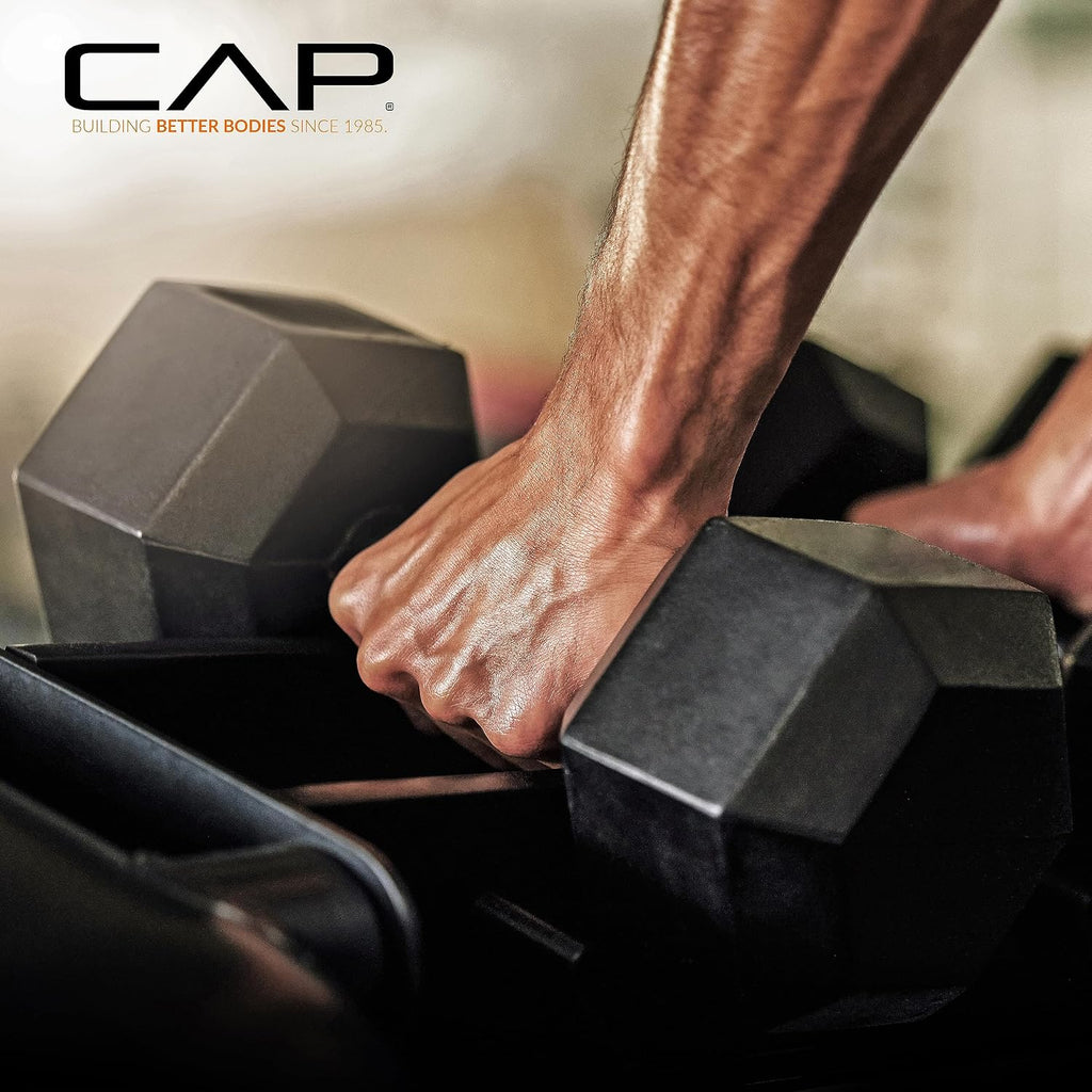 CAP Barbell 150 LB Coated Hex Dumbbell with Copper Handle Weight Set and Vertical Rack