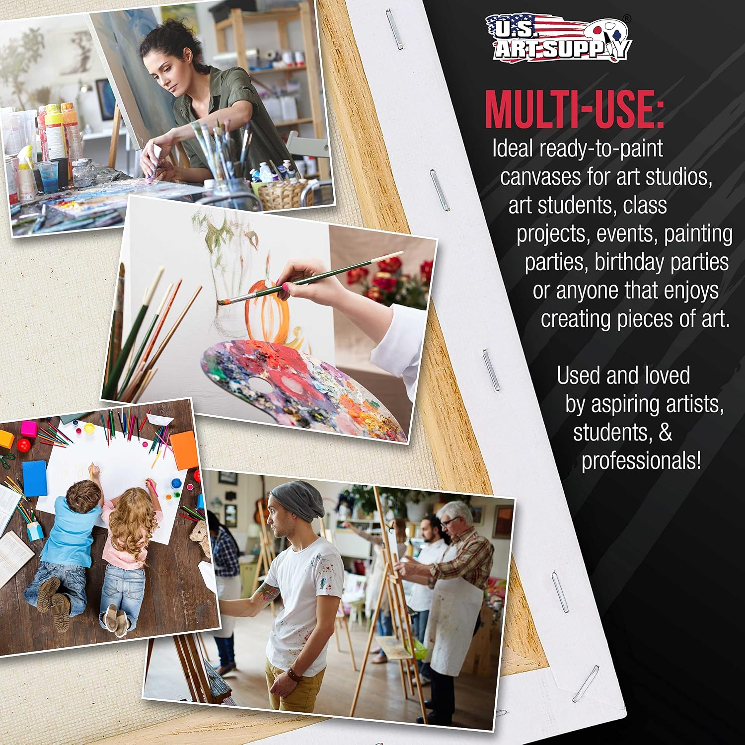 U.S. Art Supply Rectangle Stretched Canvas for Painting 36x36 inch Gallery Depth 1-1/2' Thick, 2-Pack - 17oz Acrylic Gesso Triple Primed, Professional Artist Quality, 100% Cotton - Oil, Pouring Paint