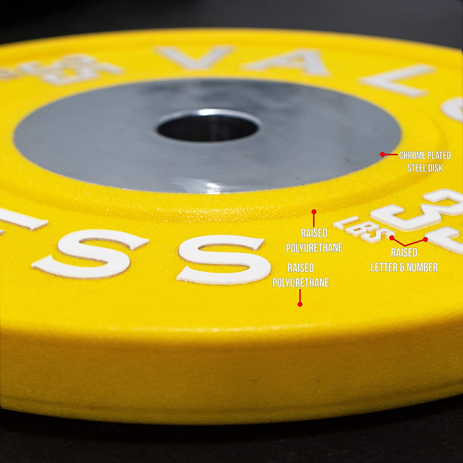 Valor Fitness BPPU Poly Urethane Bumper Plates for Cross Training, Olympic Weight Lifting, and Power Lifting - Color Coded, Multiple Weight Plates Options Available