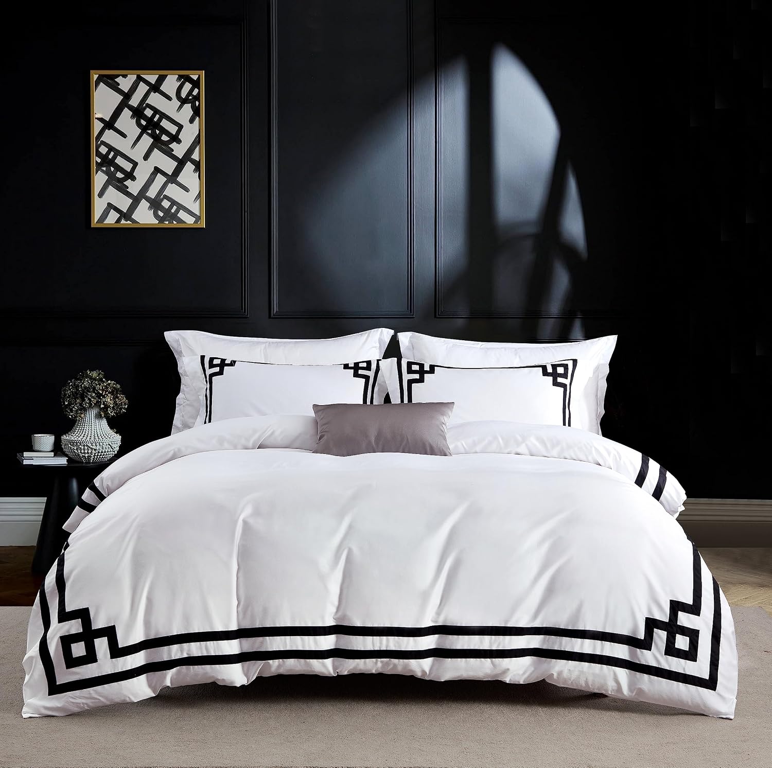 3 Pcs Do Not Include Filling Duvet Cover Set 100% Egyptian Cotton Sateen Luxury 400 TC (White Black, Full)