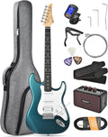 Leo Jaymz Beginner Electric Guitar 39' Kit with Portable Amplifier, Padded Gig Bag, Digital Tuner，Capo，Strap，Picks，HSS Pickups (Teal-HSS)