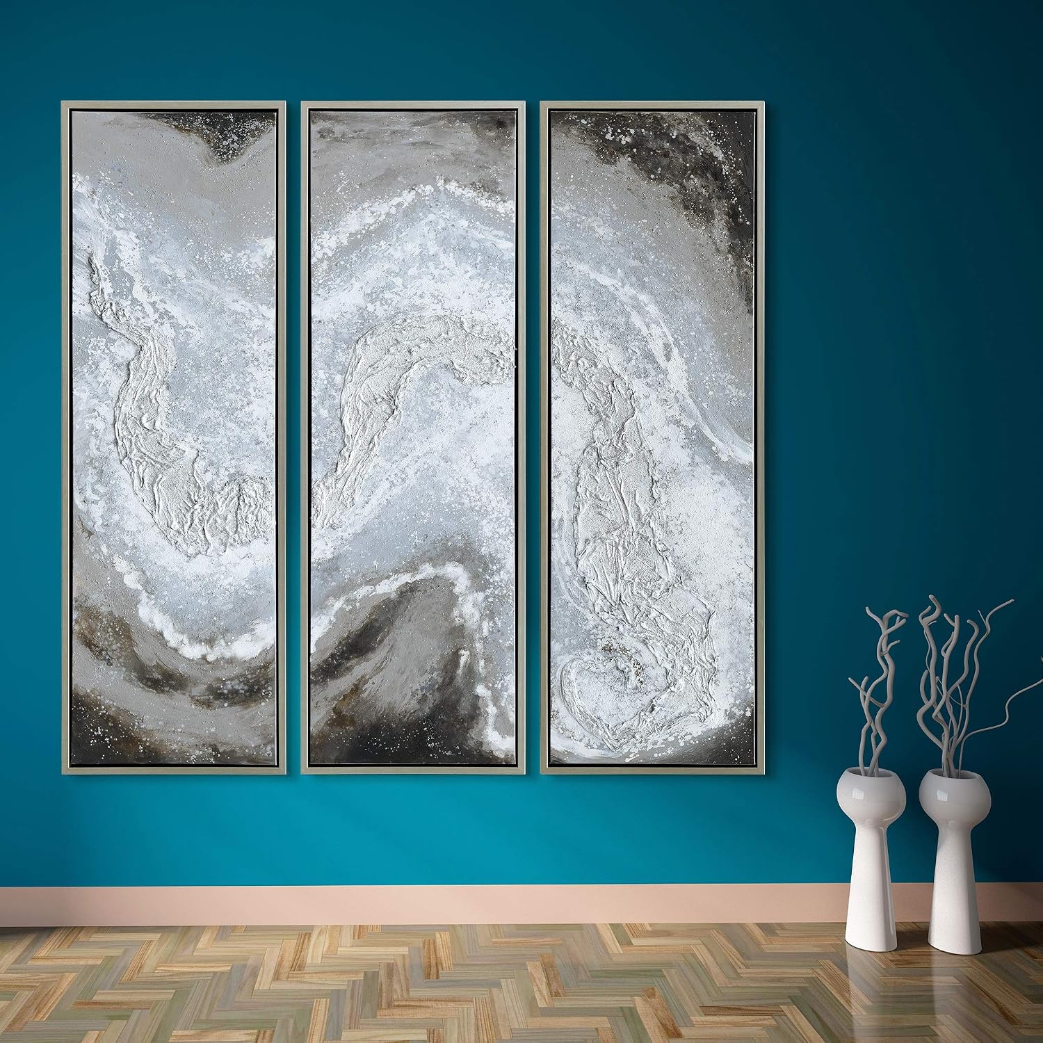 Empire Art Direct Abstract Wall Art Textured Hand Painted Canvas by Martin Edwards, Triptych, 60' x 20' each, Iced
