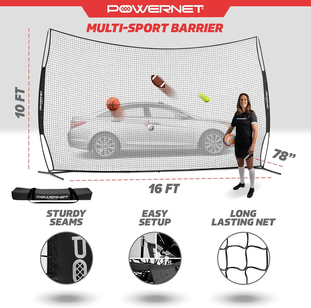 PowerNet Portable Sports Rebounder -Basketball, Volleyball, Soccer, Baseball, Softball and Lacrosse, Backyard & Garage Backstop, Indoor Outdoor Safety Net for Protection