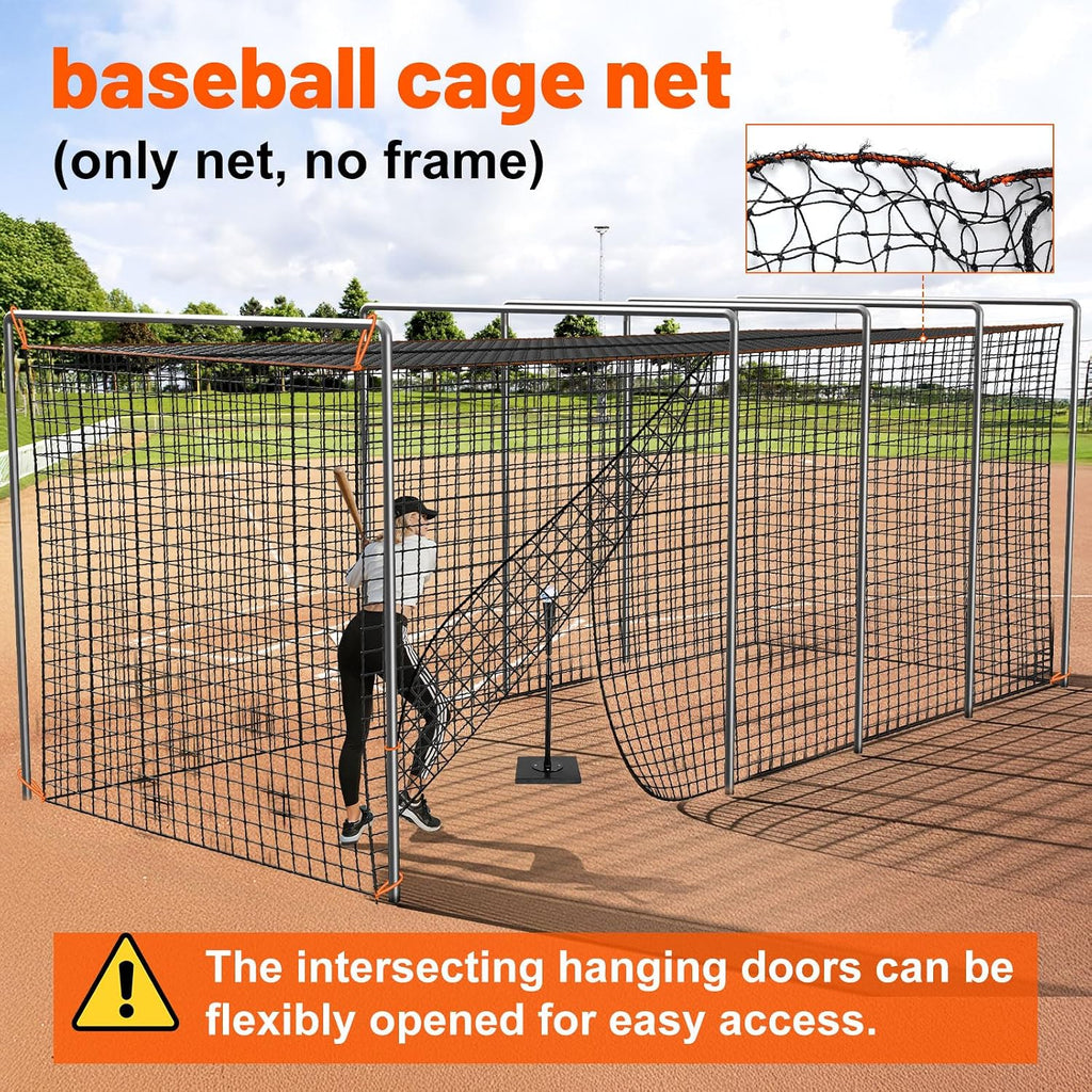 8x8x20 /10x10x35/12x12x55ft Heavy Duty Enclosed Batting Cage Net With Door, Only Net, No Poles and Frame, Professional Softball Baseball Nets for Batting and Pitching, Batting Cages for Backyard