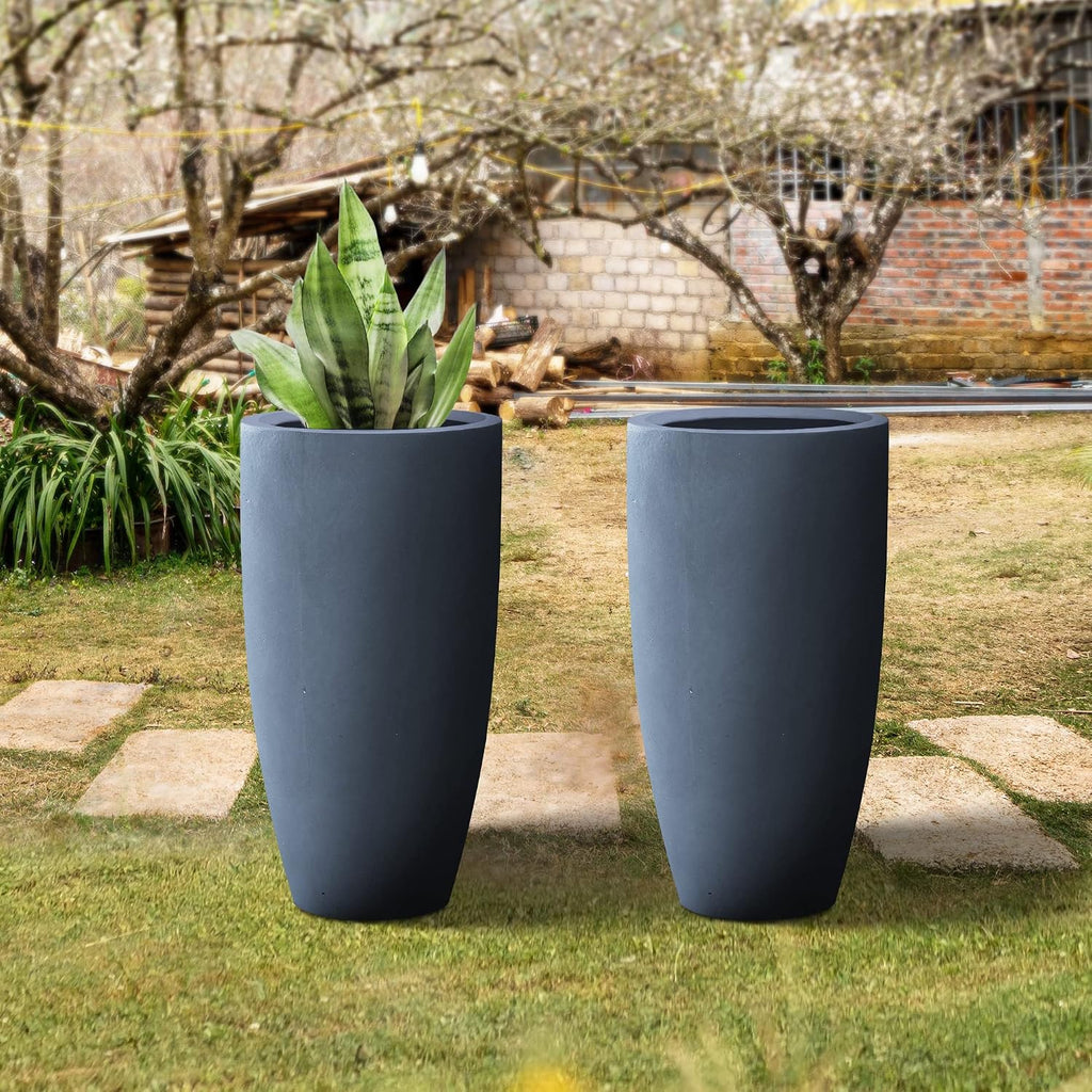 Kante 23.6' H Charcoal Concrete Tall Planters Two Pack, Large Outdoor Indoor Garden Plant Pots with Drainage Hole and Rubber Plug, Modern Decor for Home and Garden