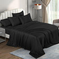6 Piece Mulberry Silk Sheet Set Cal- King Size (72x84)+ Upto 16 Inch Deep Pocket Black Color Smooth Soft and Silk Bed Sheets Cal King Size Bedding Set