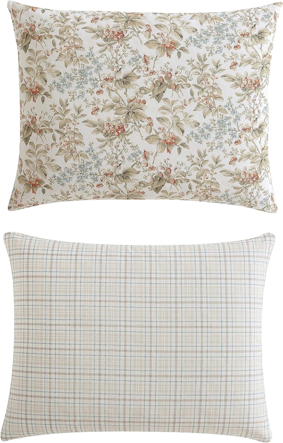 Laura Ashley - King Comforter Set, Reversible Cotton Bedding with Matching Shams, Floral Home Decor with Plaid Reverse (Bramble Floral Beige, King)