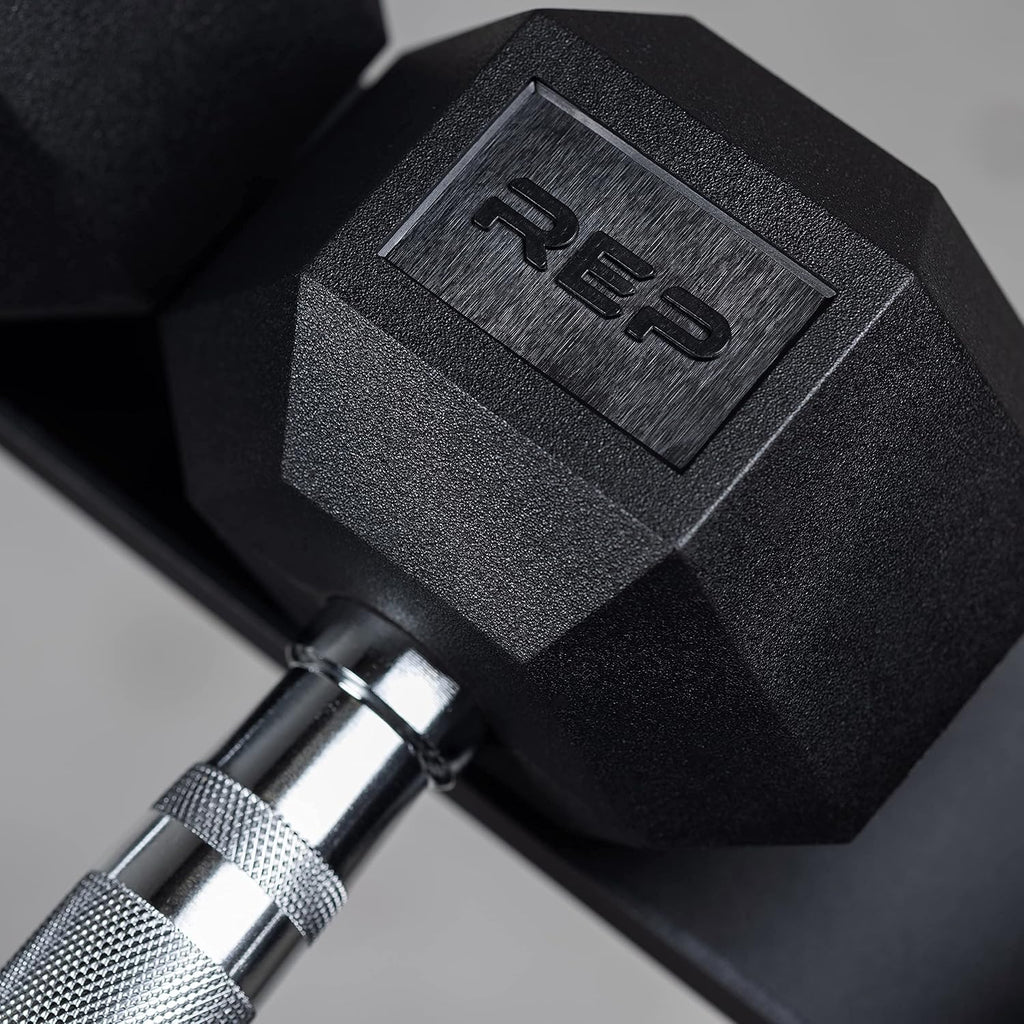 REP FITNESS 5 to 50 Ergo Dumbbell Set with Matte Black 3-tier Dumbbell Rack