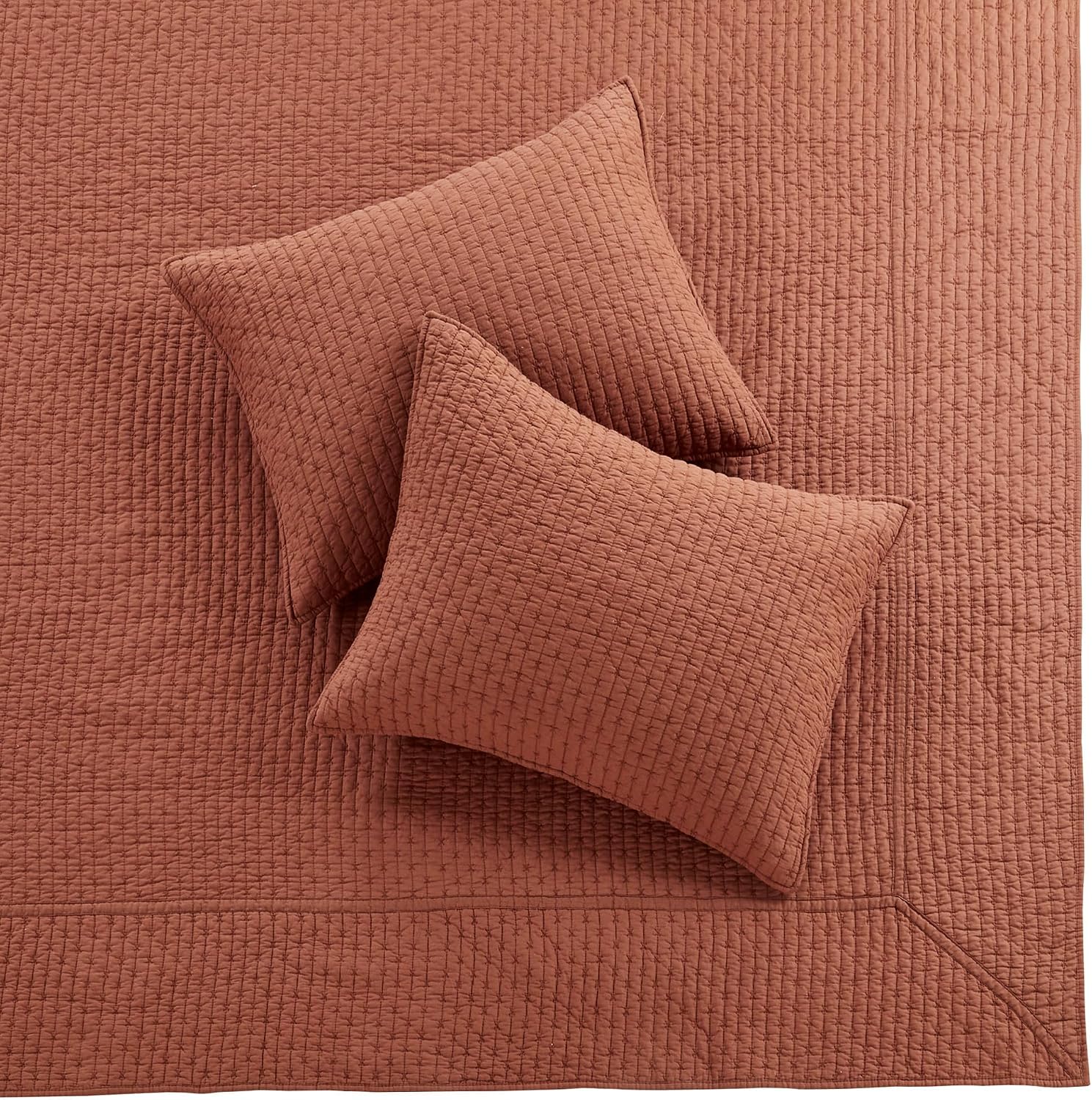 Levtex Home Cross Stitch Reversible King Bedspread Set (120x104in) with 2 Pillow Shams (36x20in) - Stitch Texture - Adobe - Cotton King Size Bedspread Set - Soft, Pre-Washed