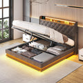 Ailisite Full Size Bed Frame with Headboard, Lift Up Storage Bed Frame with Charging Station&Led Lights,Upholstered Platform Bed with Tufted Wingback Storage Headboard, Hydraulic System,Wood Slat,Grey
