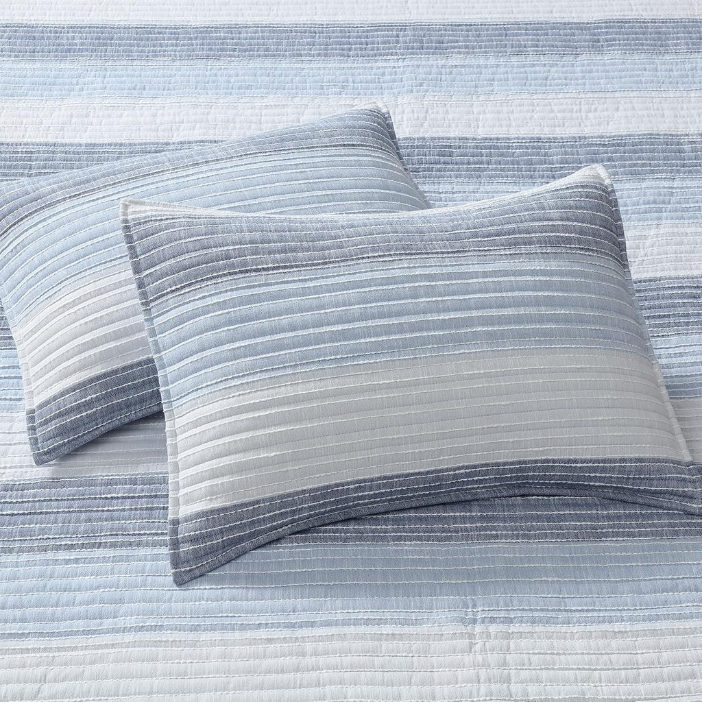 Levtex Home Sand Stripes Blue Full/Queen Quilt - 88x92in - Textured Stripe - Blue and White - Reversible - Cotton | Textured