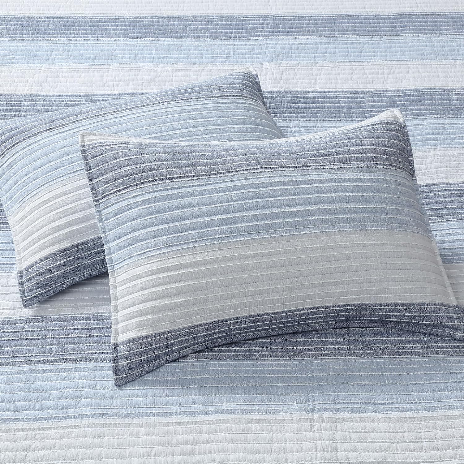 Levtex Home Sand Stripes Blue Full/Queen Quilt - 88x92in - Textured Stripe - Blue and White - Reversible - Cotton | Textured