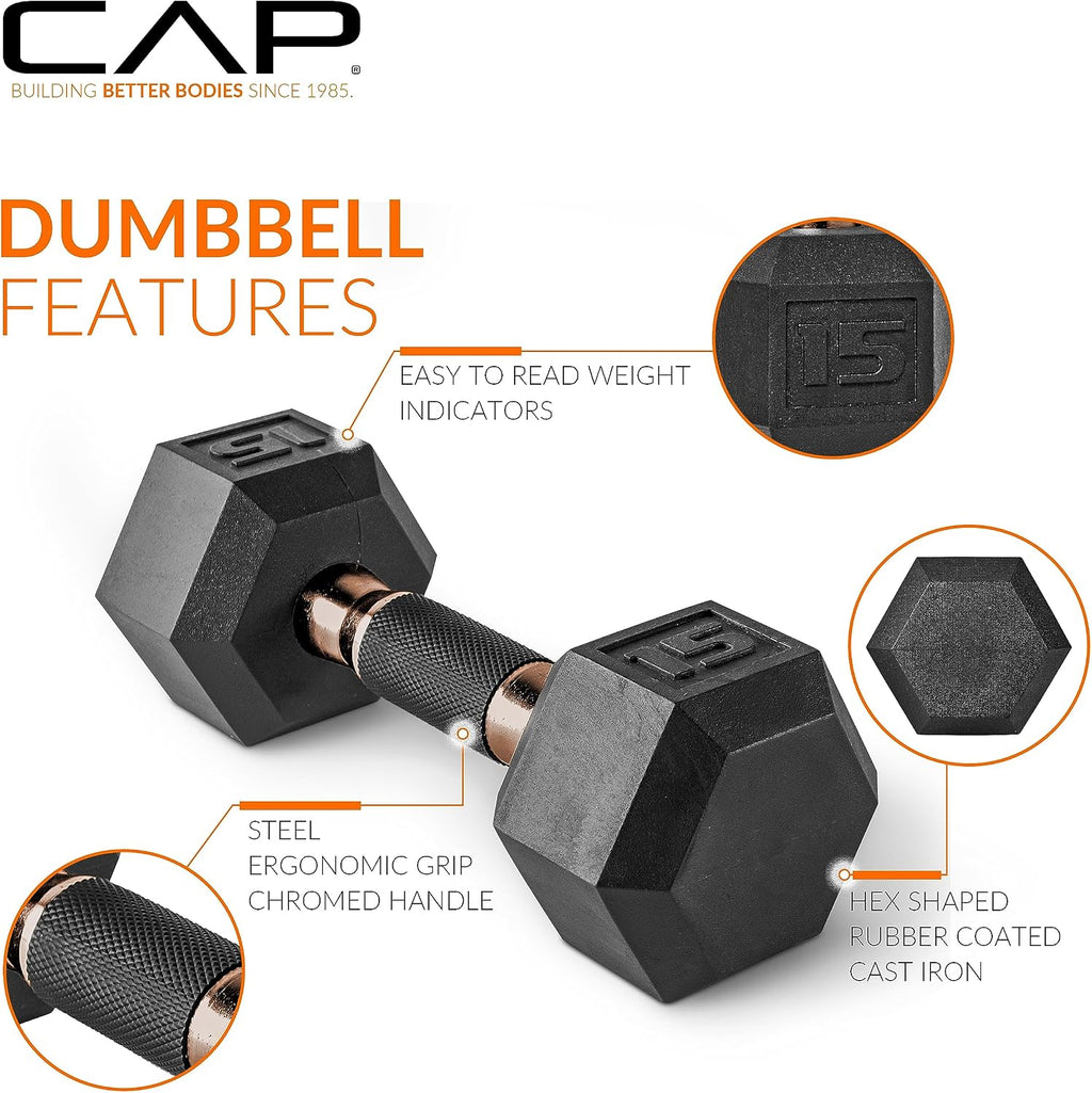 CAP Barbell 150 LB Coated Hex Dumbbell with Copper Handle Weight Set and Vertical Rack