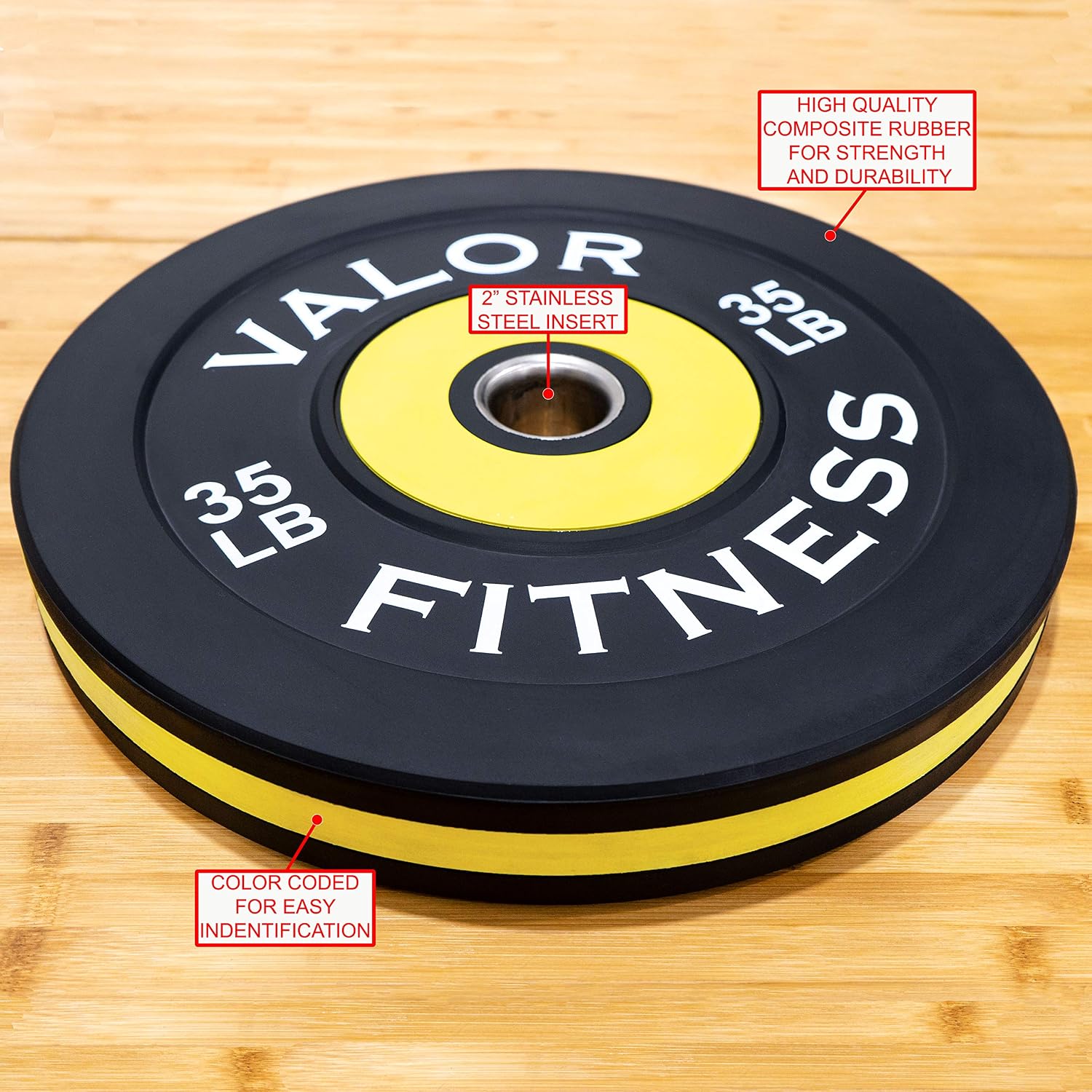 Valor Fitness Olympic Bumper Plate Pro - Weight Plates - Lifting Strength Conditioning Cross Training Workouts – Sold in Singles, Pairs, Sets - Workout Equipment