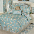 Seabreeze Coastal Beach Bedding | All Season Quilted | Shell Starfish Coral Stripe | Aqua Teal Ivory Cream | 7 Pc Set: King Quilt, 2 King Shams, Bedskirt, 2 Square Pillows, Rectangle Pillow