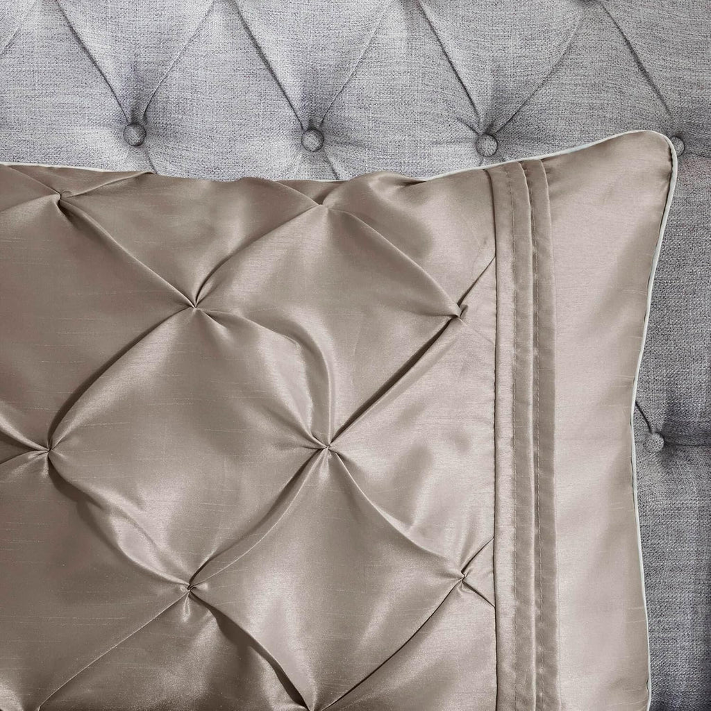 Madison Park Laurel Cozy Comforter Set - Traditional Tufted Faux Silk Design, All Season Down Alternative Bedding with Matching Shams, Decorative Pillow, Taupe King(104'x92') 7 Piece