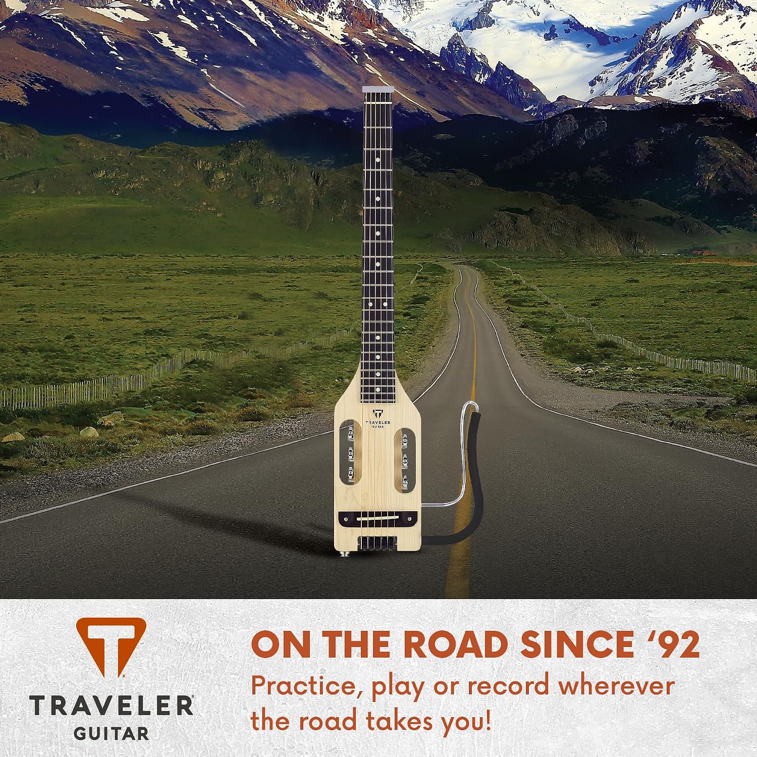 Traveler Guitar Ultra-Light Acoustic Guitar Maple | Portable Acoustic with Removable Lap Rest | Full 24 3/4' Scale Headless Guitar | Custom Gig Bag Included