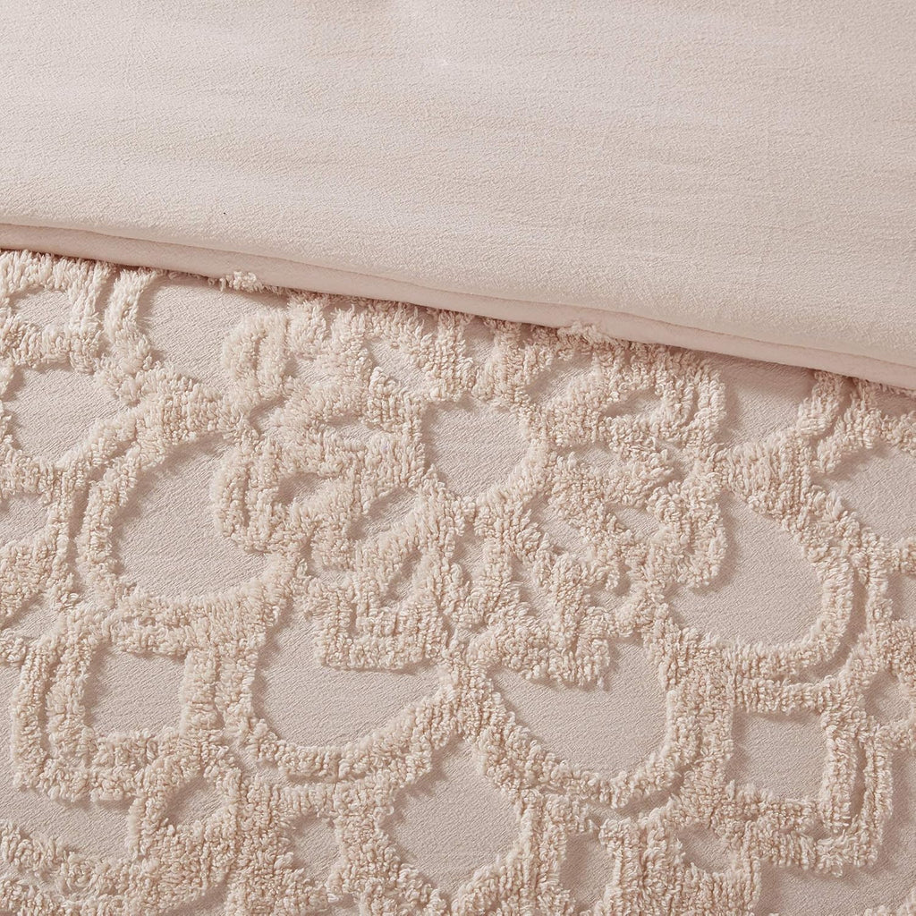Madison Park Laetitia 100% Cotton Duvet Set-Chenille Tufted Medallion Design All Season Cozy Bedding Shabby Chic Comforter Cover, Matching Shams, King/California King (104 in x 92 in), Floral Blush