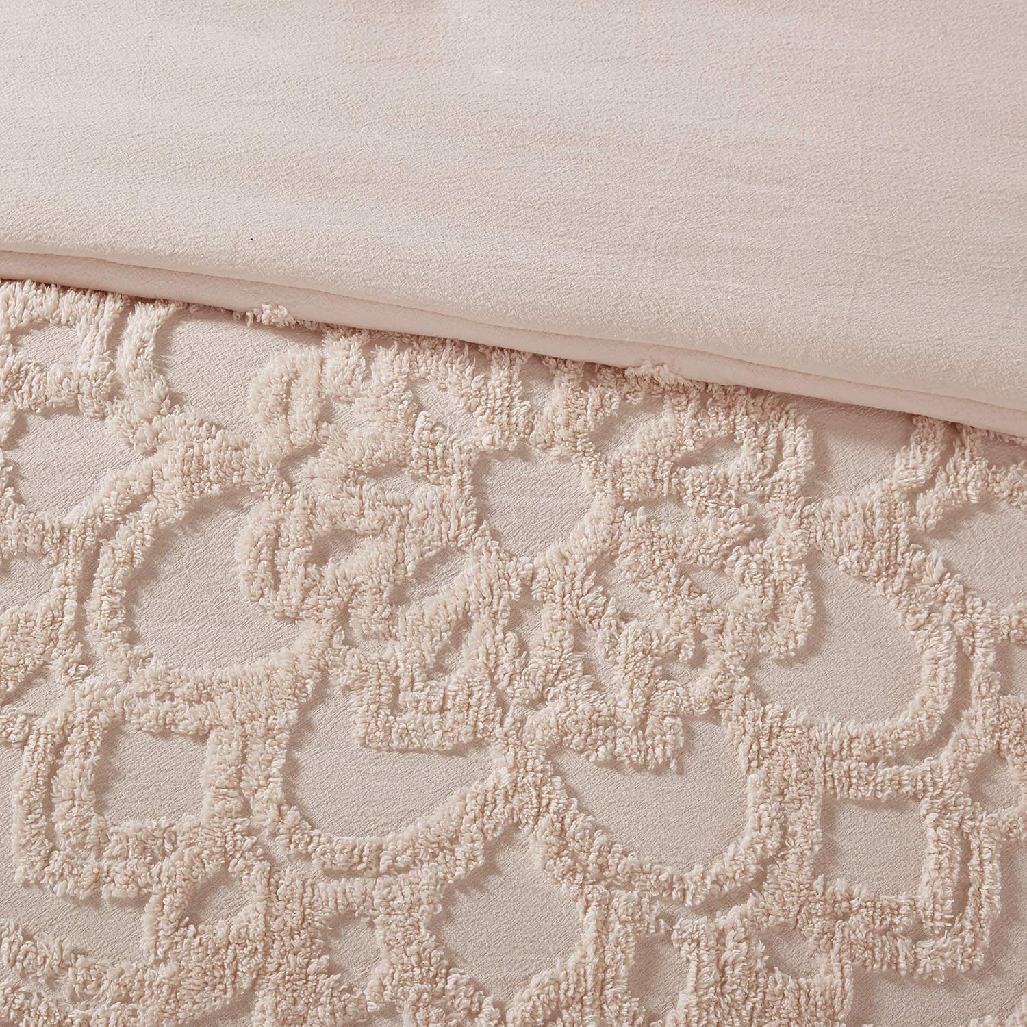Madison Park Laetitia 100% Cotton Duvet Set-Chenille Tufted Medallion Design All Season Cozy Bedding Shabby Chic Comforter Cover, Matching Shams, King/California King (104 in x 92 in), Floral Blush