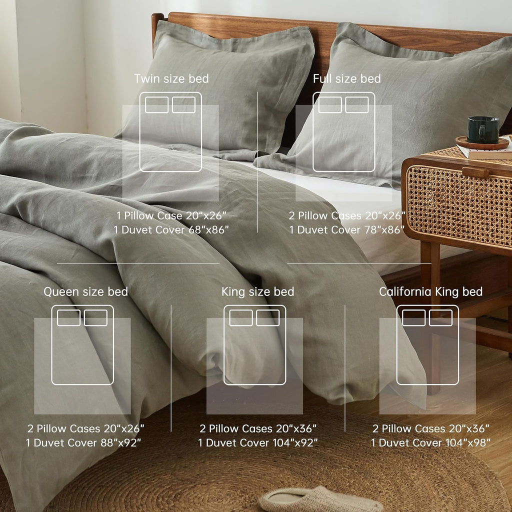 Simple&Opulence 100% Linen Duvet Cover Set, 3 PCS Natural French Flax Dove Grey Duvet Cover Queen Size, Breathable Soft Comfy Linen Bedding Comforter Cover with 2 Pillowcases(Dove Grey, 88'x92')