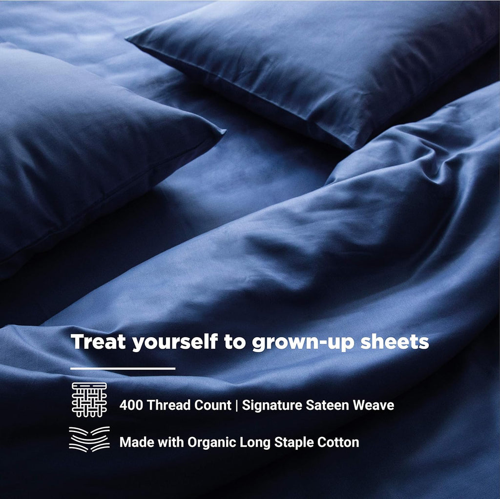 FABDREAMS 100% Organic Cotton Full Sheet Set | 400 Thread Count| Luxury Hotel Collection| GOTS Certified Premium Long Staple Cotton|Elasticised 17' Deep Pockets|Smoother than Egyptian Cotton|Dark Blue
