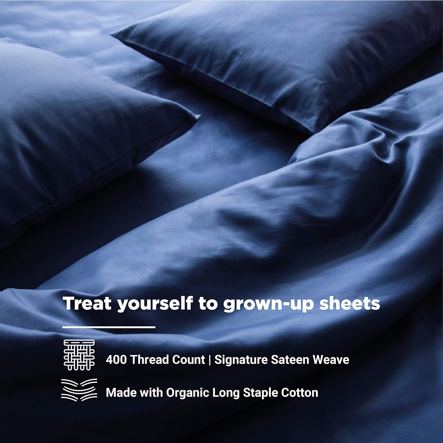 FABDREAMS 100% Organic Cotton Full Sheet Set | 400 Thread Count| Luxury Hotel Collection| GOTS Certified Premium Long Staple Cotton|Elasticised 17' Deep Pockets|Smoother than Egyptian Cotton|Dark Blue