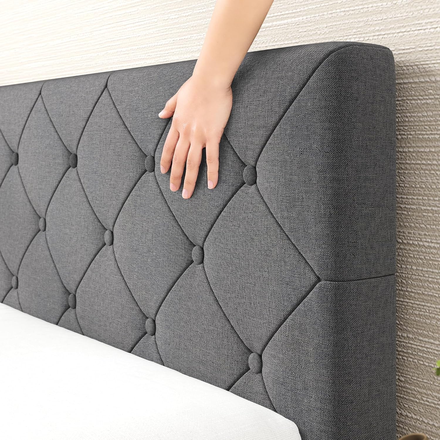 Zinus Full Shalini Upholstered Platform Bed Frame with Headboard [New WonderBox(TM) Version], Wooden Slat Support, No Box Spring Needed, Easy Assembly, Eco Friendly Packaging, Dark Grey