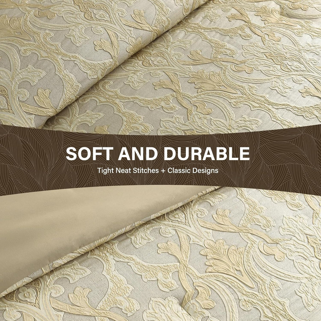 SahSahCasa 7-Piece Luxury King Comforter Set, Bed in a Bag King, Jacquard Silky Fluffy Comforter Bedding Set with Bed Skirt, Decorative Pillows, Elegant Reversible, Down-Alternative, Champagne