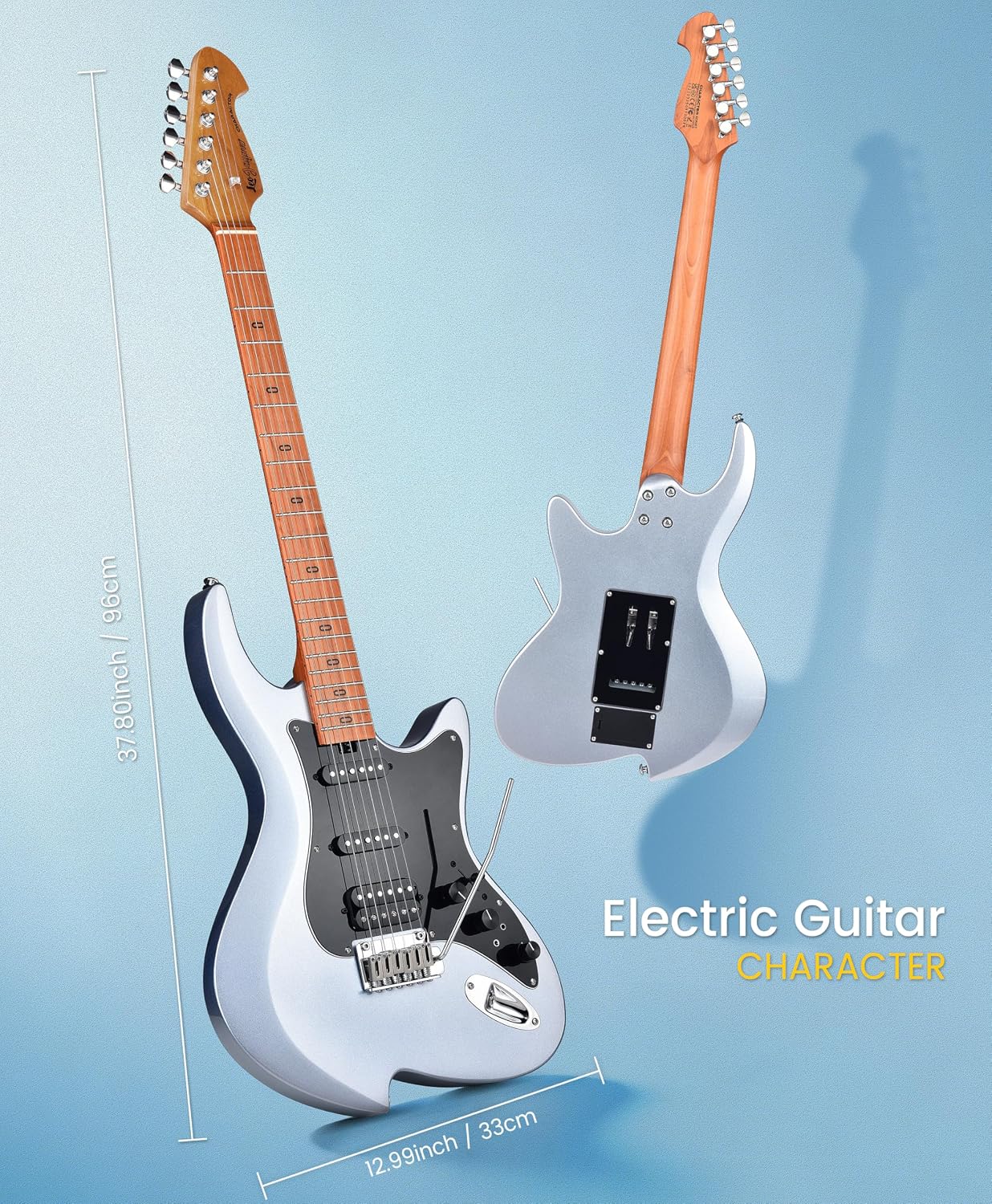 Leo Jaymz Character Series Electric Guitar with Roasted Maple Neck, SSH Active Pickups, Built-in Multi-Effects & Vintage Tremolo (Blue)
