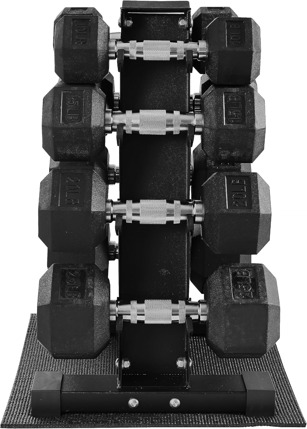 Fitvids 100LB Rubber Coated Hex Dumbbell Weight Set and Storage Rack – 5-20 lbs Pairs – 100LB Set with A-Rack – Black